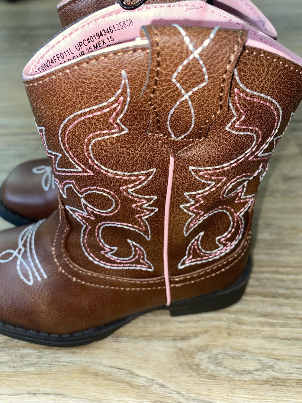 wonder nation Brown & Pink Girls' Western Pull-On Boots - Picture 3 of 4